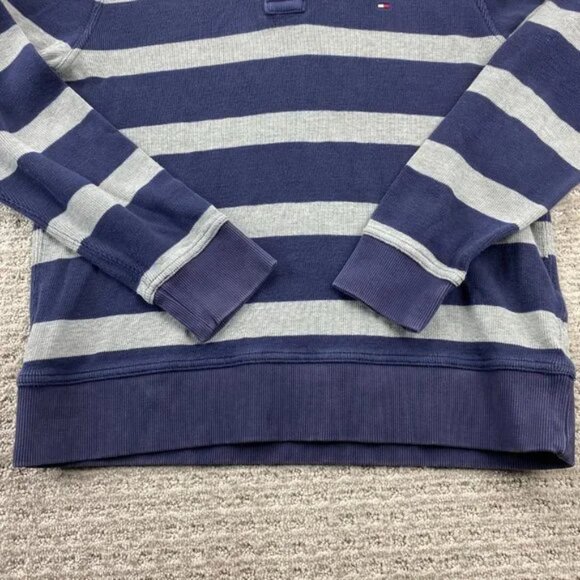 Tommy Hilfiger Sweater Men Medium M Navy Blue Gray Stripe Knit 1/4 Button Casual - Picture 3 of 11